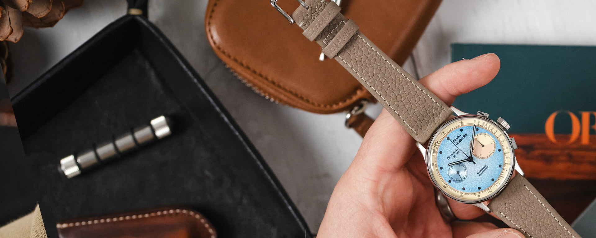 Taupe coloured watch strap by Hirsch