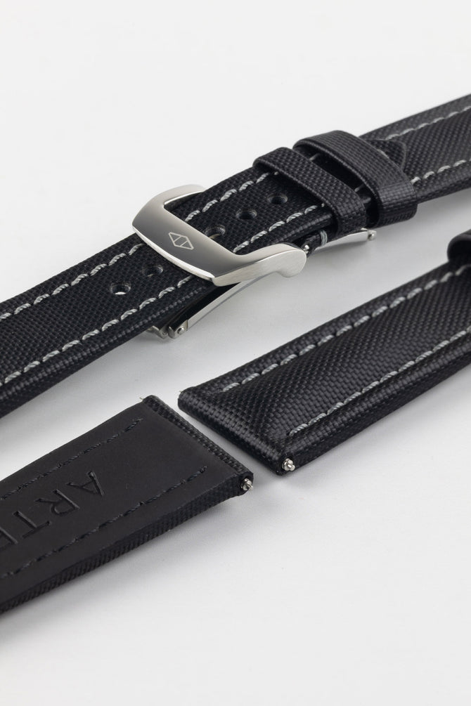 Artem Straps Classic Sailcloth in Black with stainless steel Artem logo RM style deployment clasp