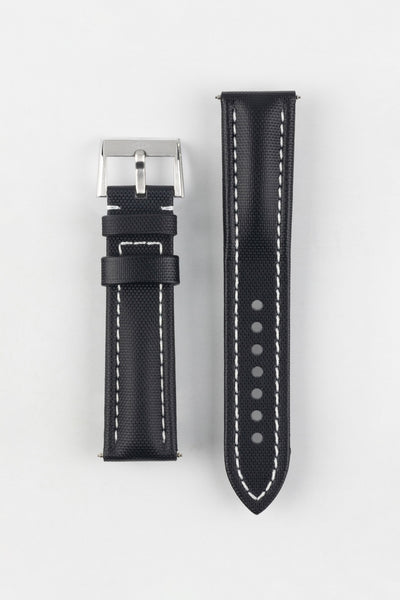 Artem Straps Classic Black Sailcloth Watch Strap with White Stitching
