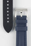 Artem Classic Navy Blue Sailcloth Watch Strap with Stainless Steel tang buckle and  black rubber  coated natural leather underside of buckle end. 