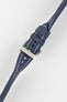 Artem Straps Navy Blue and white stitching Classic Sailcloth watch strap with polished stainless steel Artem embossed tang buckle that's been twisted to show durability and flexibility.