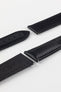 Artem Straps Loop Less Black Sailcloth without deployment clasp showing silver Artem  stainless steel spring bars and rubber coated natural leather underside. 
