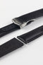 Artem Loop-Less Black Sailcloth with Silver Stainless Steel Loop-Less Deployment Buckle on Rubber coated underside and stainless steel spring bars. 