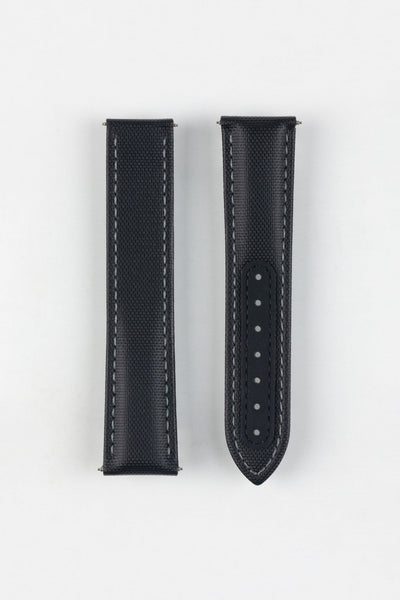 Artem Straps Loop-Less Black Sailcloth Watch Strap with Grey Stitching