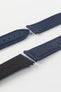 Navy Blue Artem Loop-Less Sailcloth Watch Strap without deployment clasp showing silicone adjustment holes and rubber coated leather on underside.