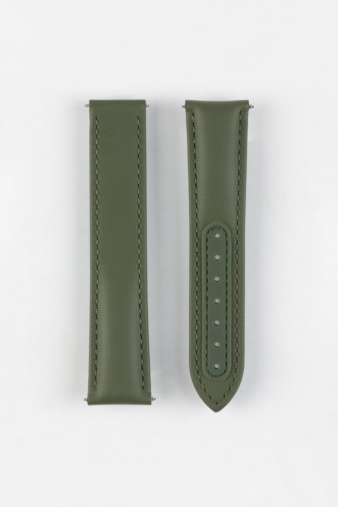Artem Straps Loop-Less Green Sailcloth Watch Strap with Green Stitching