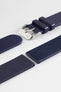 Upper and lower of Bonetto Cinturini 270 Self Punch Rubber Watch Strap in Navy Blue with embossed brushed steel buckle
