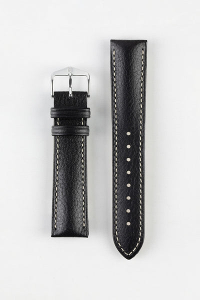 Hirsch BOSTON NQR Buffalo Calfskin Leather Watch Strap in BLACK