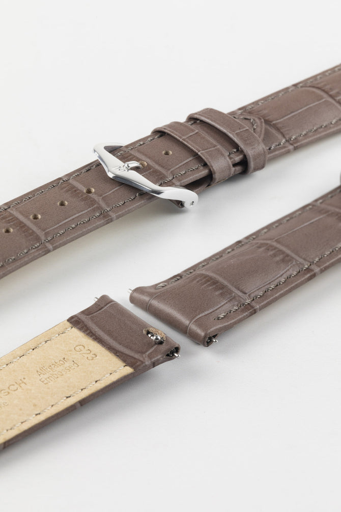 Hirsch DUKE Quick-Release Alligator Embossed Leather Watch Strap in TAUPE