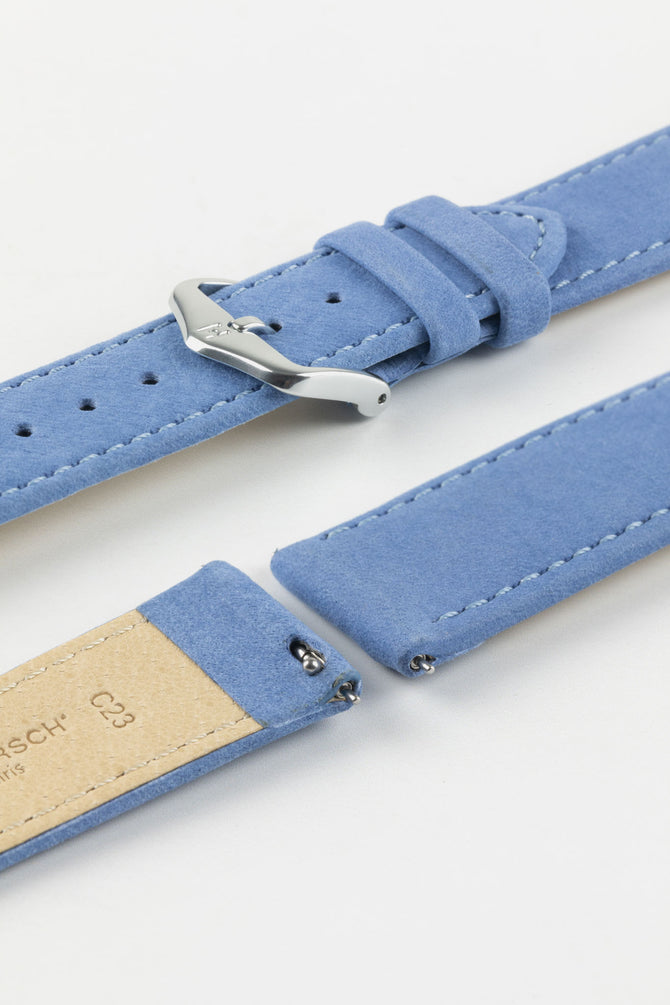 Hirsch OSIRIS Limited Edition Calf Leather with Nubuck Effect Watch Strap in LIGHT BLUE