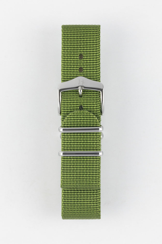 Military Green One-Piece Watch Strap with Polished Silver Hardware