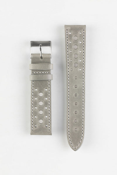 Pebro RACING Perforated Leather Watch Strap in PEBBLE GREY
