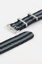 Nylon Watch Strap in BLACK / GREY Stripes with Brushed Buckle & Keepers