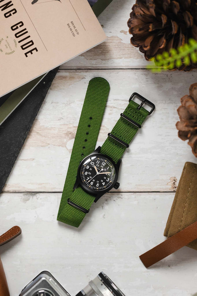 Nylon Watch Strap in GREEN with PVD Buckle and Keepers