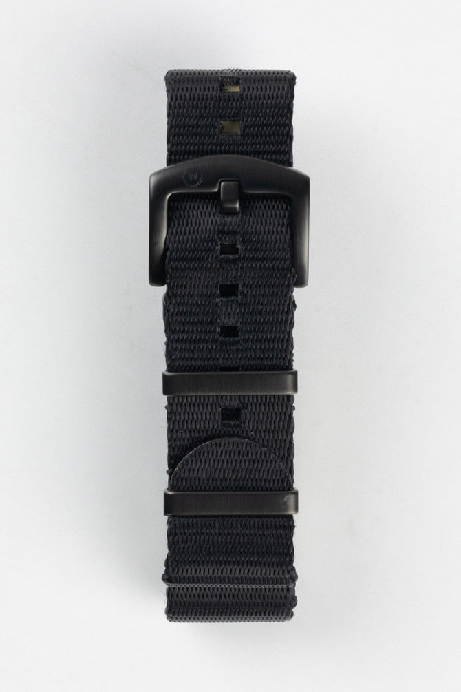 Seatbelt Nylon Watch Strap in BLACK with BLACK PVD Hardware