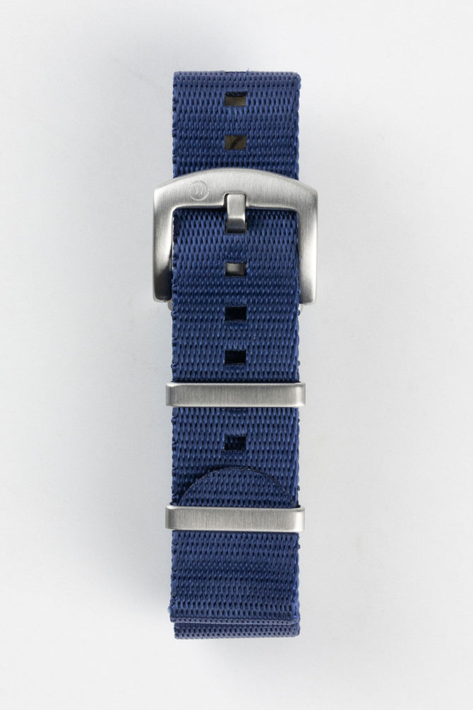 Seatbelt Nylon Watch Strap in DARK BLUE with BRUSHED STEEL Hardware