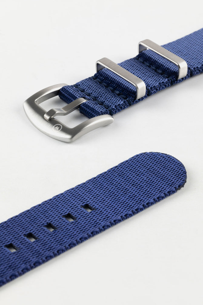 Seatbelt Nylon Watch Strap in DARK BLUE with BRUSHED STEEL Hardware