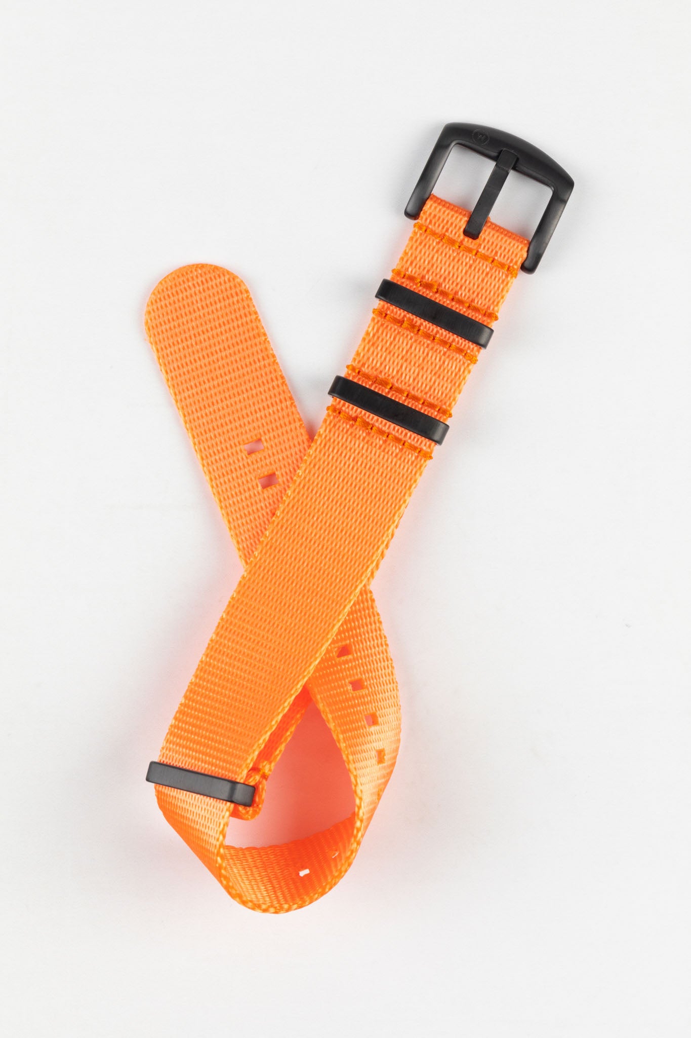 Seatbelt One Piece Nylon Watch Strap in ORANGE with BLACK Hardware