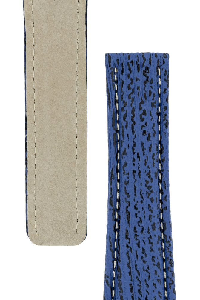 Breitling-Style Sharkskin Leather Deployment Watch Strap in Night Blue (Tapers)