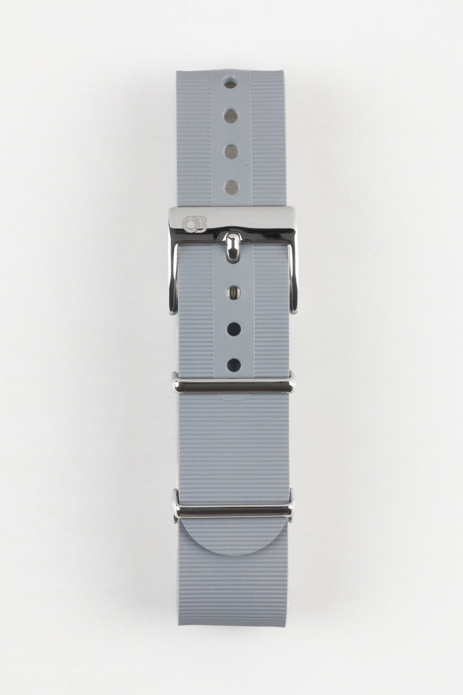 Bonetto Cinturini 328 one piece rubber watch strap in light grey with polished buckle