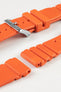 Orange Bonetto Centurini 284 Premium Rubber watch strap with logo embossed tail end and logo embossed polished stainless steel buckle