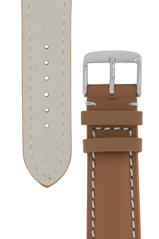 Breitling-Style Calfskin Leather Watch Strap and Buckle in Caramel Brown (Tapers)
