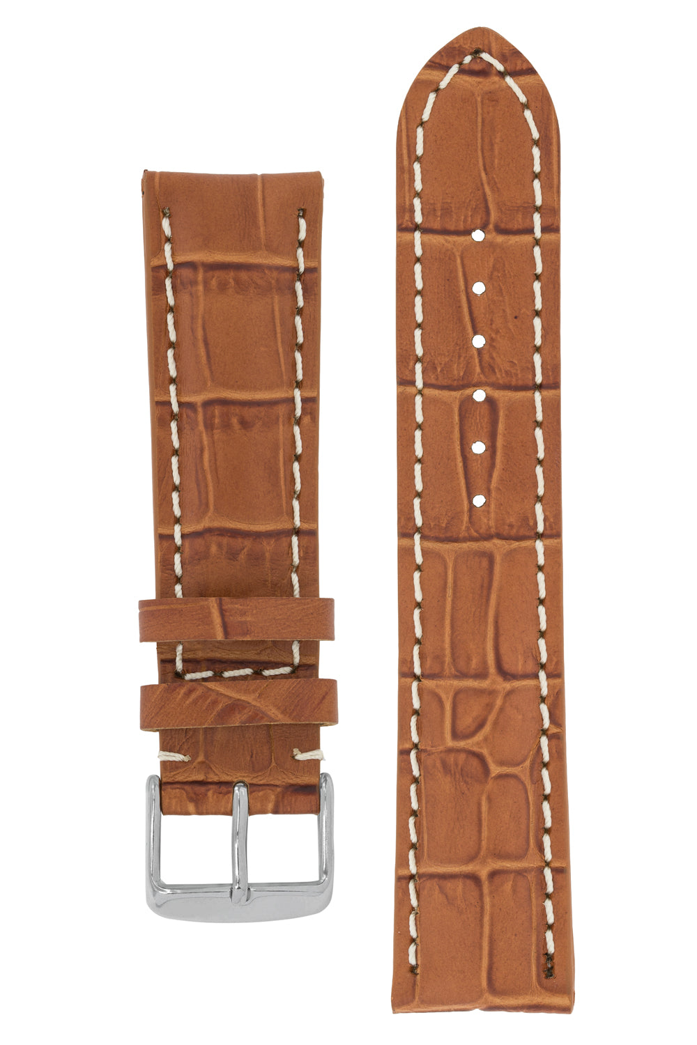 Breitling-Style Alligator-Embossed Watch Strap Buckle Brown