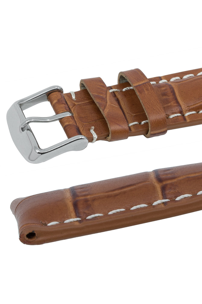 Breitling-Style Alligator-Embossed Watch Strap and Buckle in Brown
