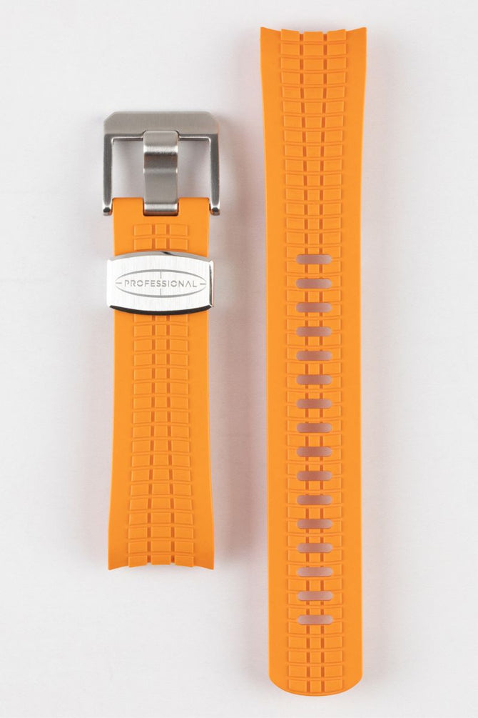 Crafter Blue CB11 Aquanut Rubber watch strap for SKX Series with brushed stainless steel buckle and embossed keeper in orange