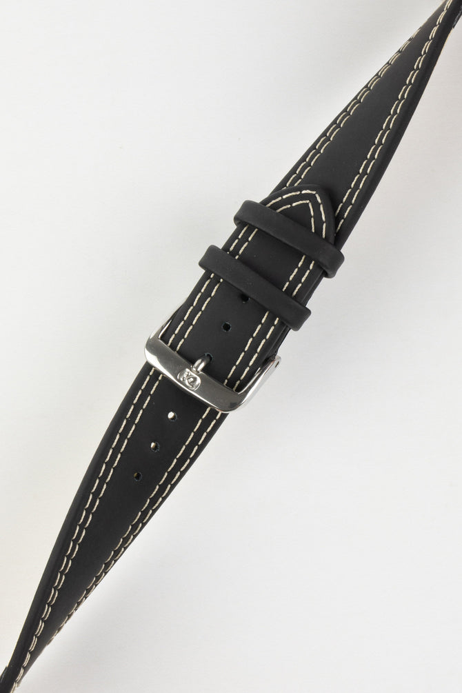 Di-Modell COLORADO Rubber-Coated Leather Watch Strap in BLACK with BEIGE Stitch
