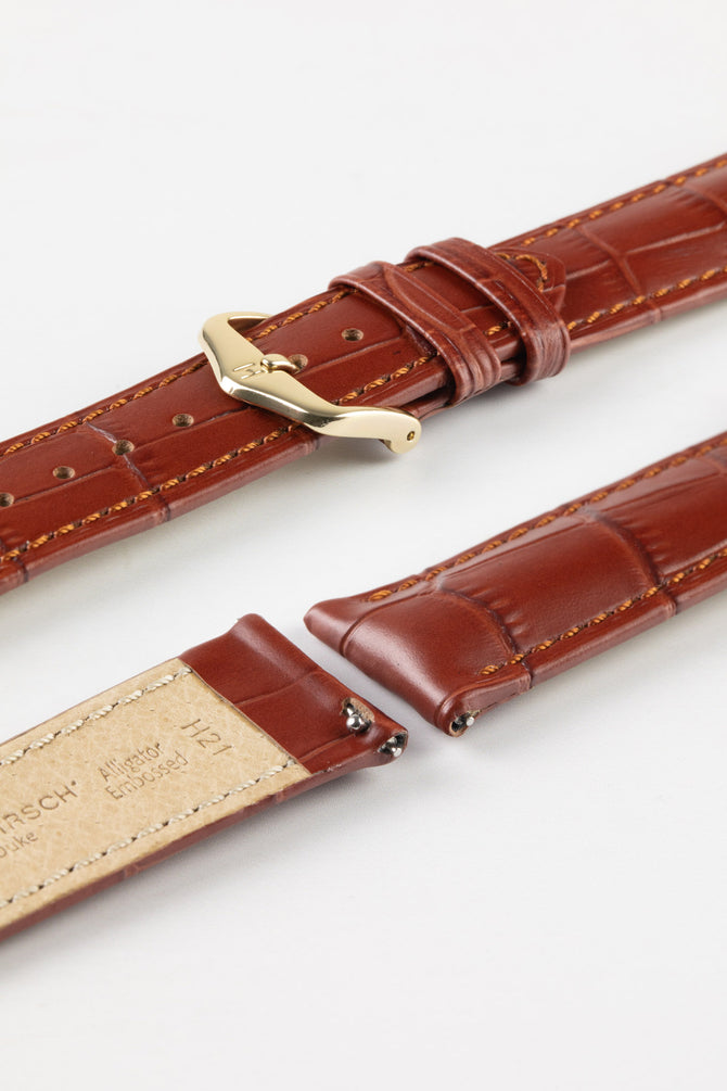 Hirsch DUKE Gold Brown Quick-Release Alligator Embossed Leather Watch Strap