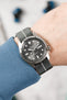 Seiko 5 sports anthracite dial SRPE51K1 fitted with Erika's Originals Mirage watchstrap with lumed centerline on wrist