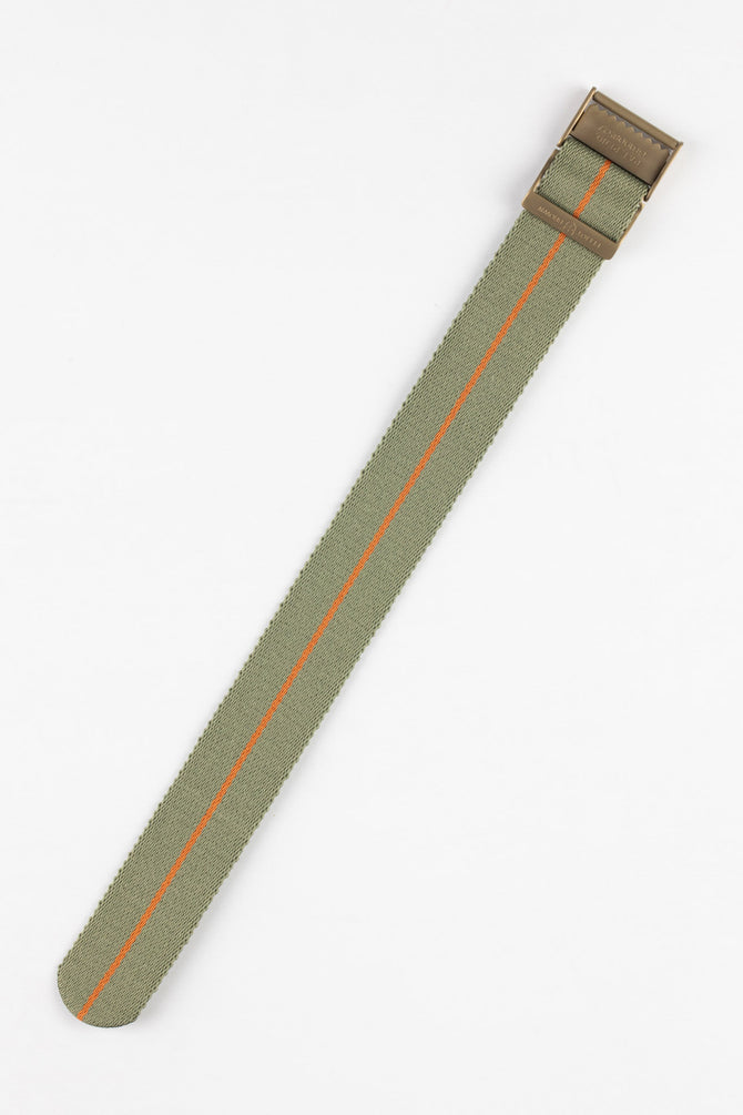 ELLIOT BROWN Webbing Watch Strap in GREY GREEN with BURNT ORANGE Stripe and BRONZE PVD Buckle