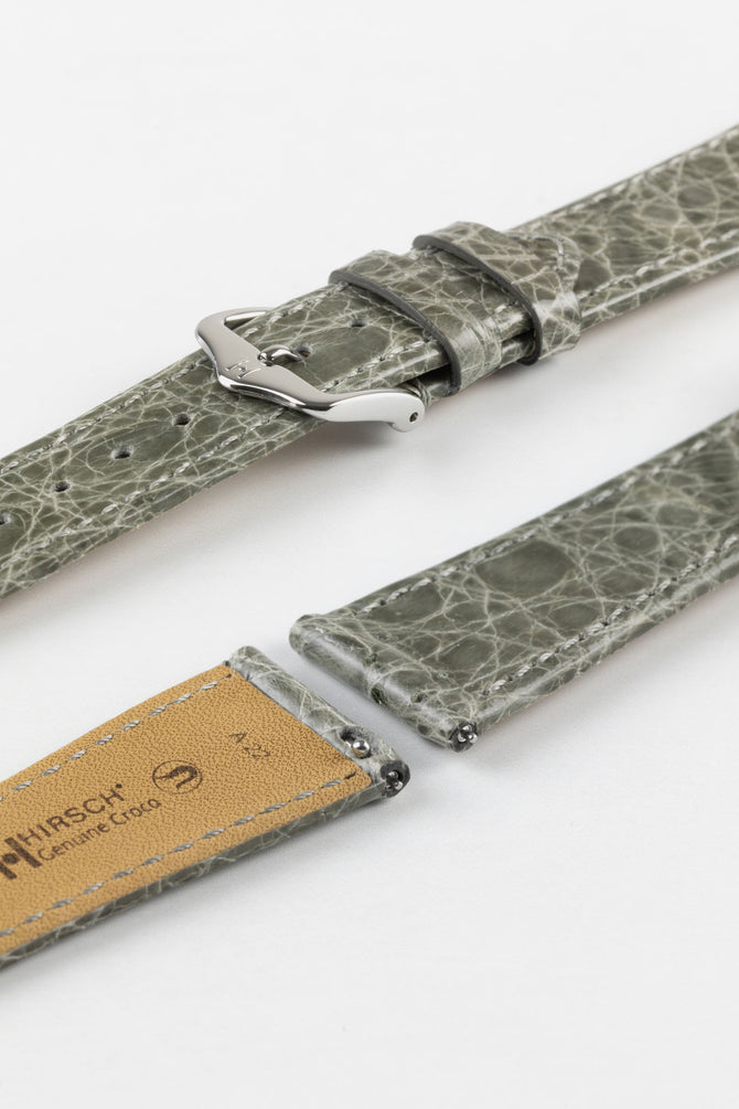 Hirsch GENUINE CROCO Shiny Crocodile Leather Watch Strap in GREY