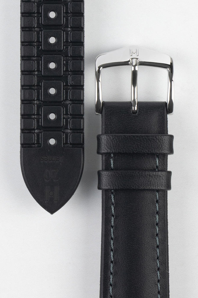 Hirsch JAMES Performance Calf Leather Watch Strap  in BLACK