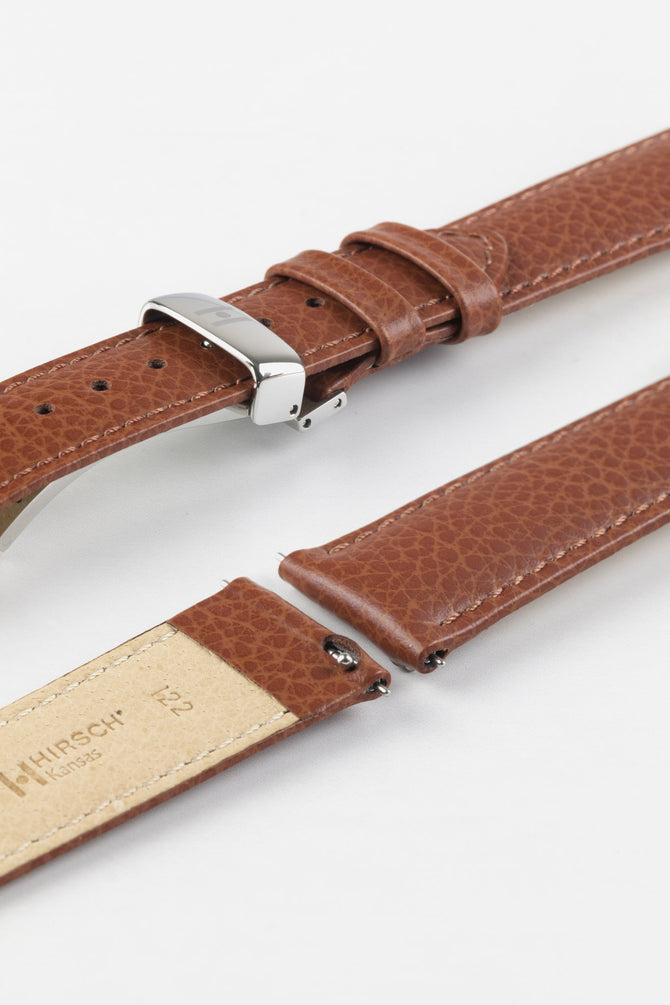 Hirsch KANSAS Gold Brown Buffalo-Embossed Calf Leather Watch Strap