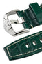 Hirsch TRITONE Padded Alligator Dark Green Leather Watch Strap with WHITE Stitching