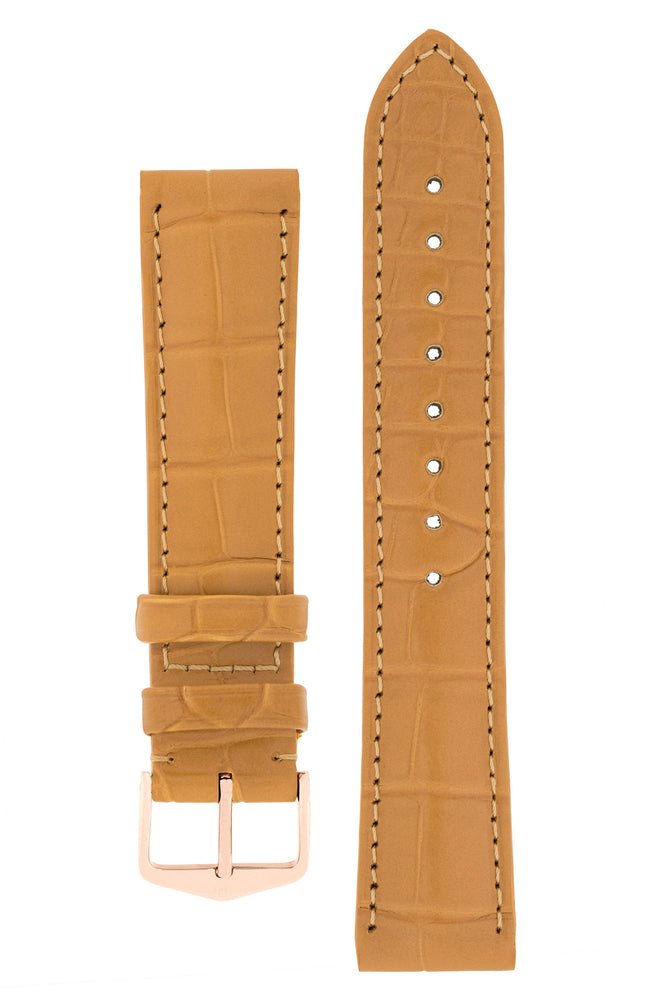 Hirsch Earl Genuine Alligator-Skin Watch Strap in Honey (with Polished Rose Gold Steel H-Tradition Buckle)