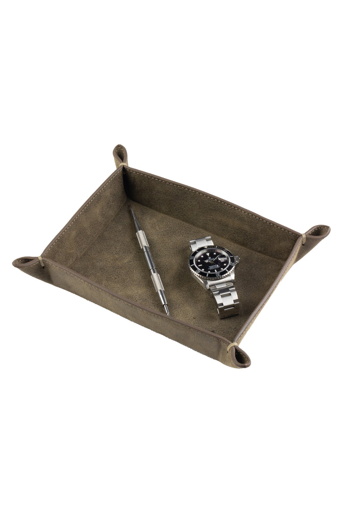 JPM Small Suede Leather Valet Tray in GREY