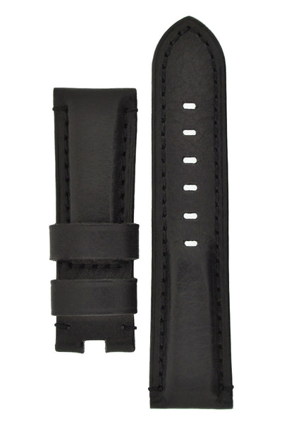Panerai-Style Vintage Leather Deployment Watch Strap in BLACK