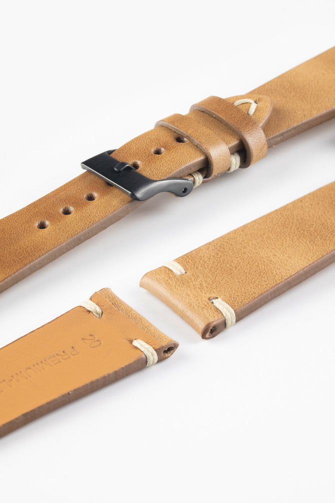 Pebro LEGACY Vintage Calfskin Leather Watch Strap in GOLD BROWN