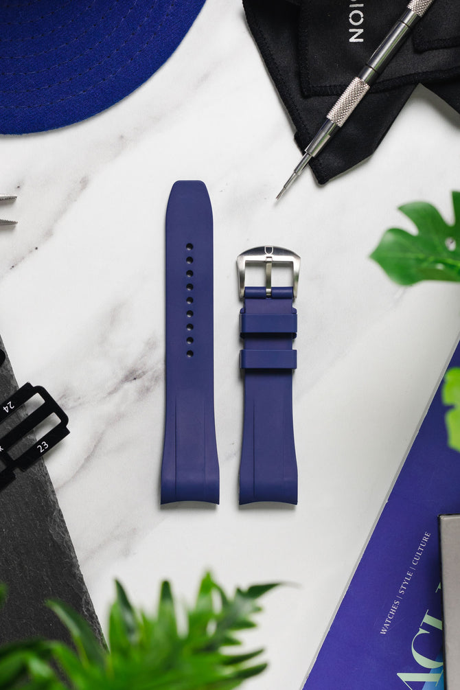 VANGUARD Curved-End Integrated Rubber Watch Strap for Tudor Heritage Chrono in BLUE