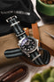 Nylon Watch Strap in BLACK / GREY Stripes with Brushed Buckle & Keepers