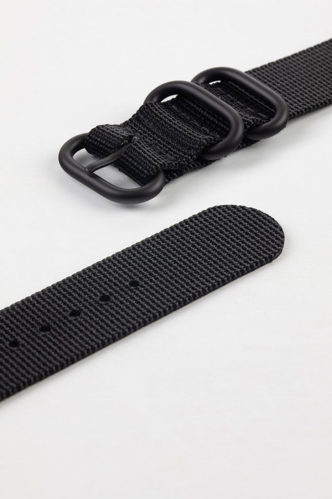 ZULU Nylon Watch Strap with 3 PVD Rings in BLACK
