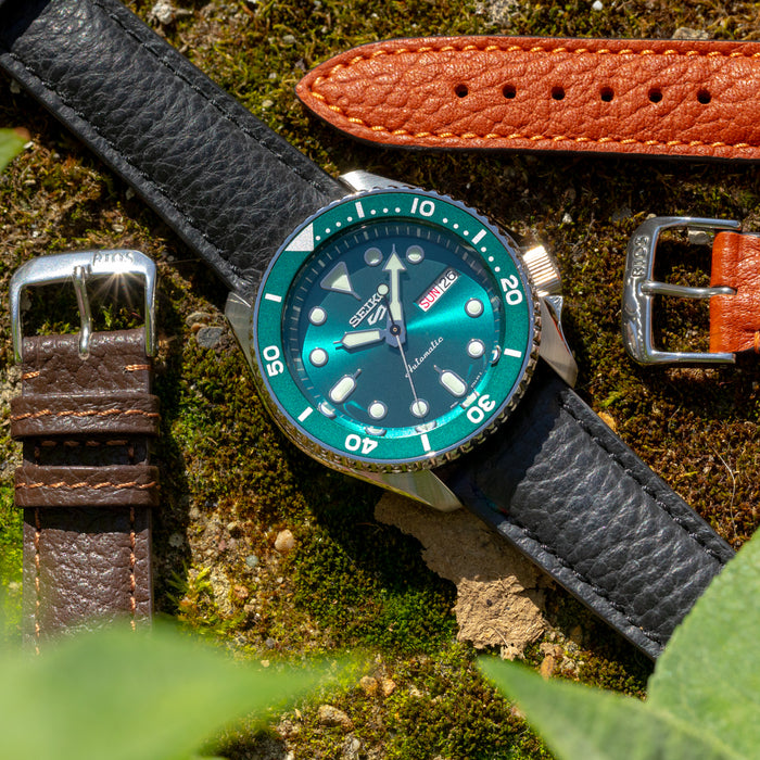 Buffalo watch strap by RIos1931 on Green dial Seiko 5 sports diver