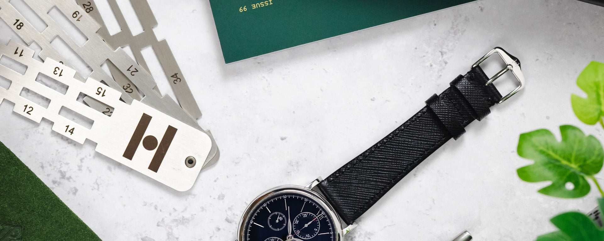 Black textured watch strap by Hirsch