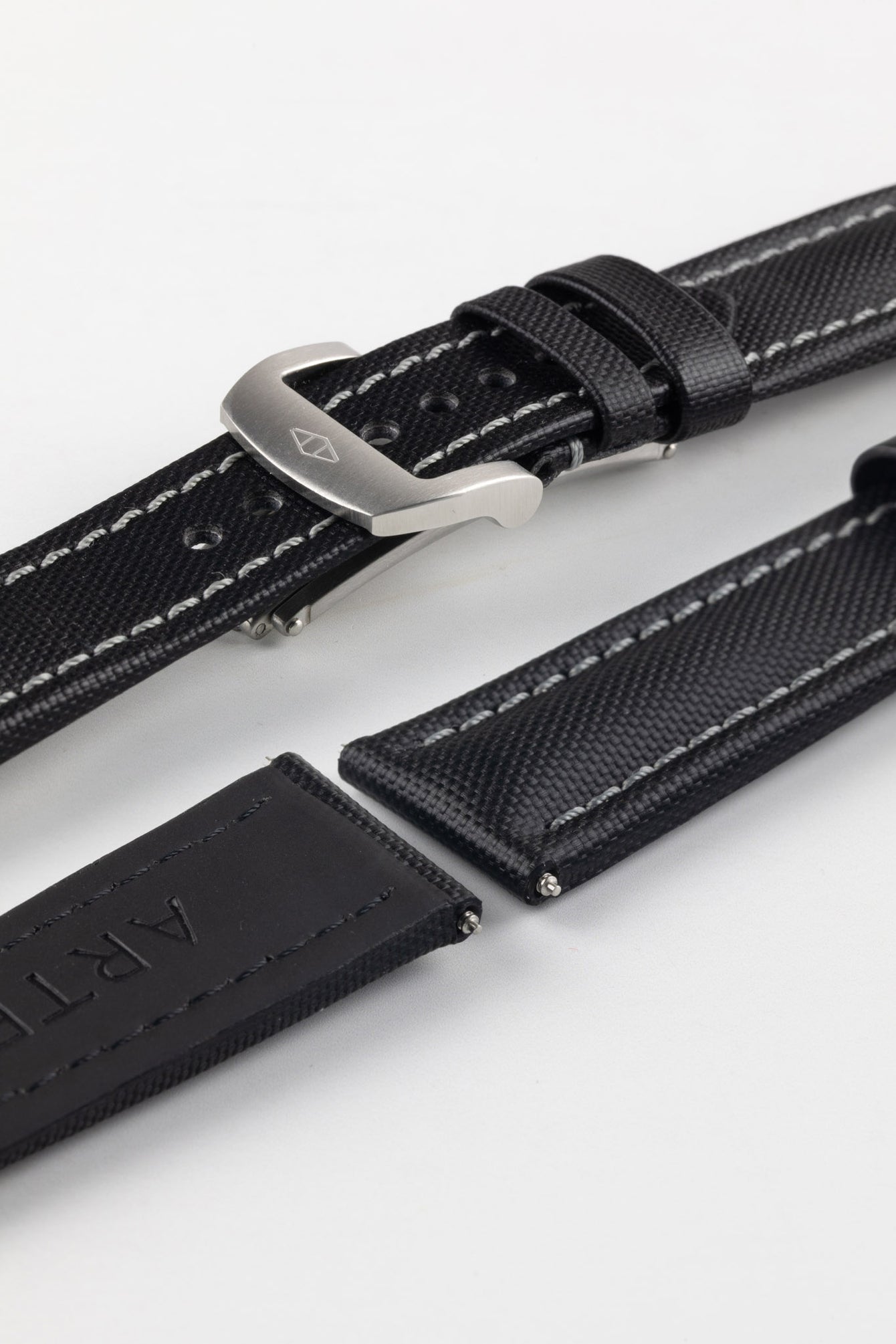 Artem Straps Classic Black Sailcloth Watch Strap with Grey Stitching