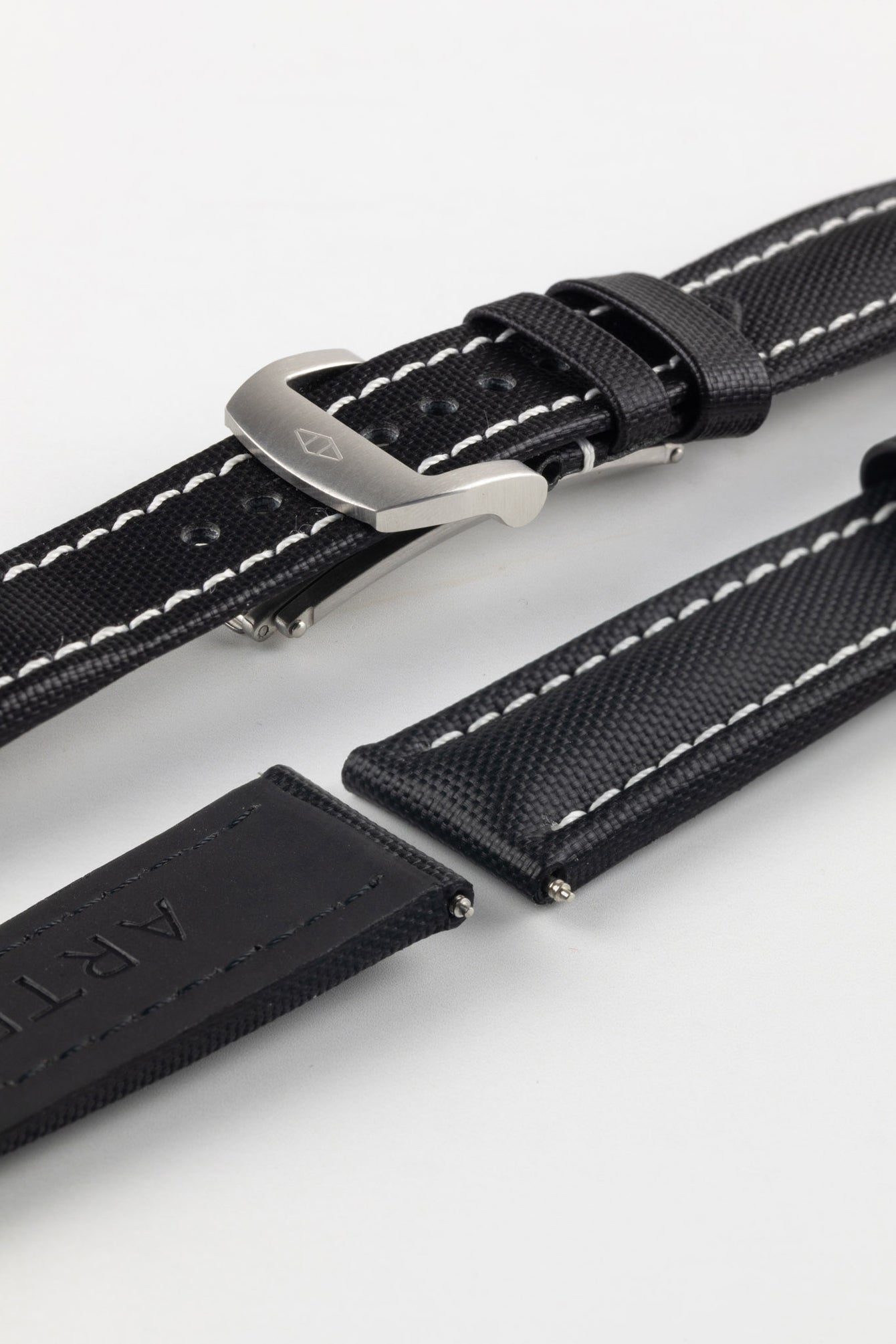 Artem Straps Classic Black Sailcloth Watch Strap with White Stitching
