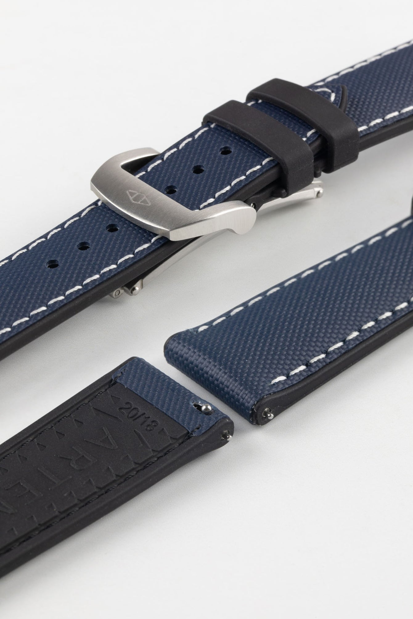 Artem Straps HydroFlex™ Navy Hybrid FKM Rubber Watch Strap with White Stitching