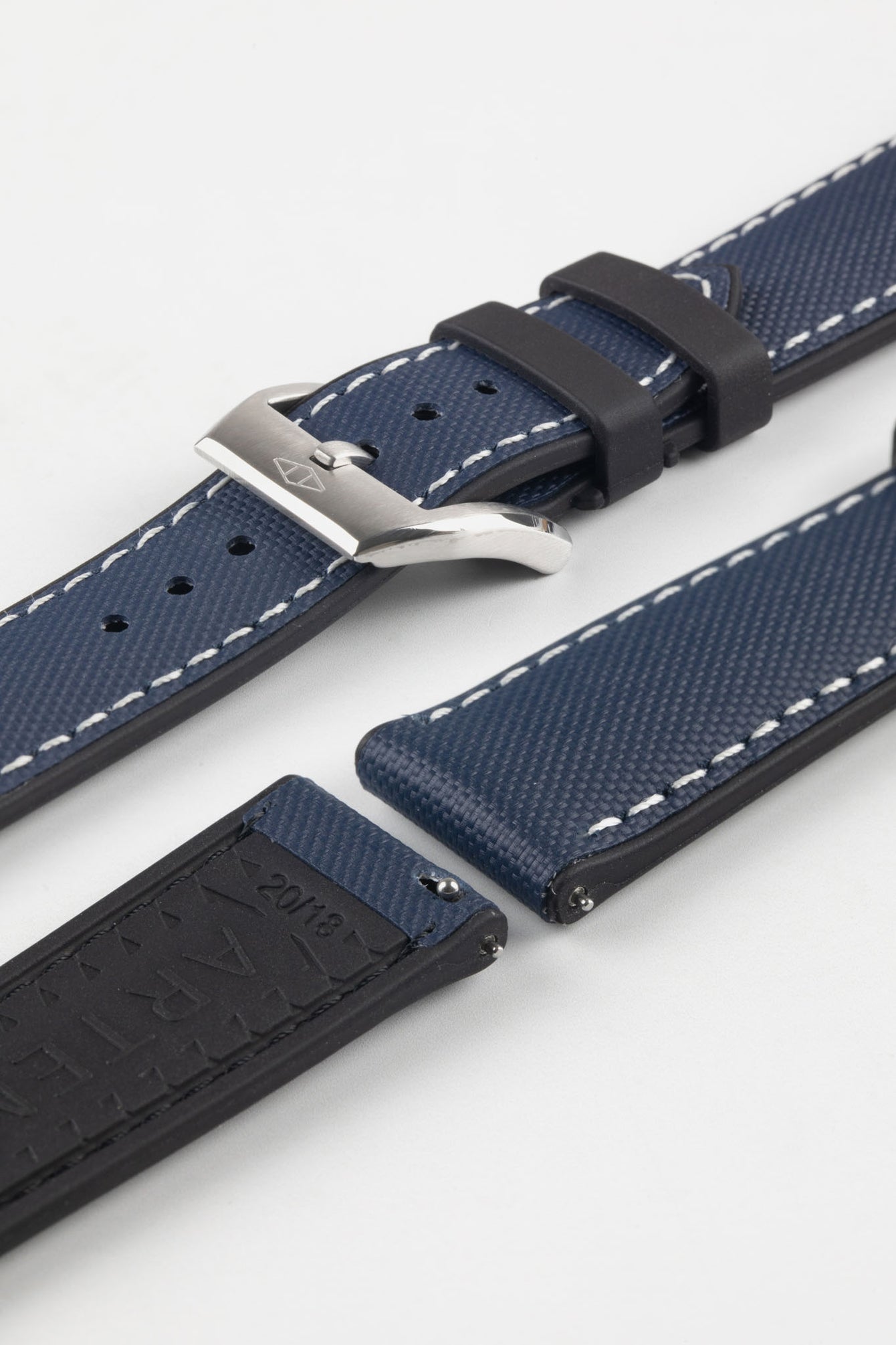 Artem Straps HydroFlex™ Navy Hybrid FKM Rubber Watch Strap with White Stitching